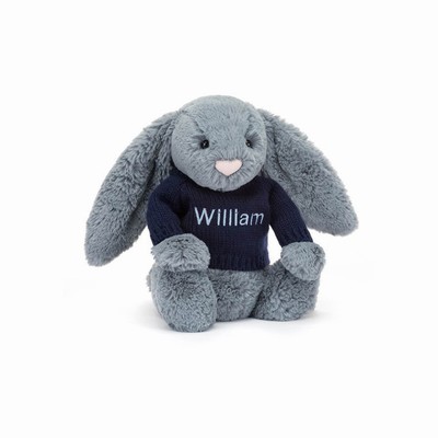 Jellycat Bashful Dusky Blue Bunny with Navy Jumper Australia | 372684GHP